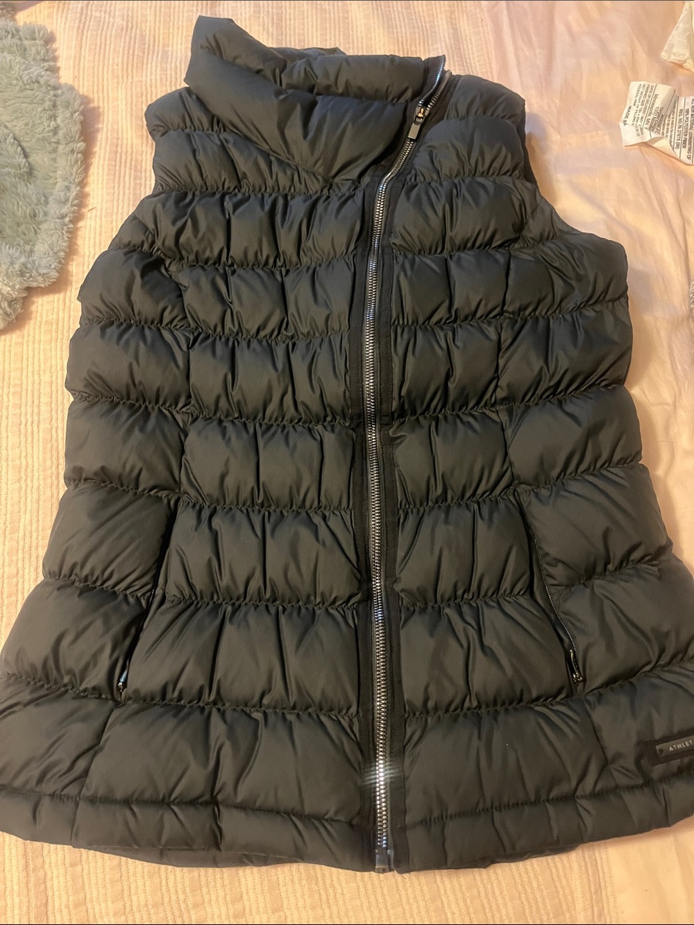 Athleta Black Quilted Puffer Vest with High Collar